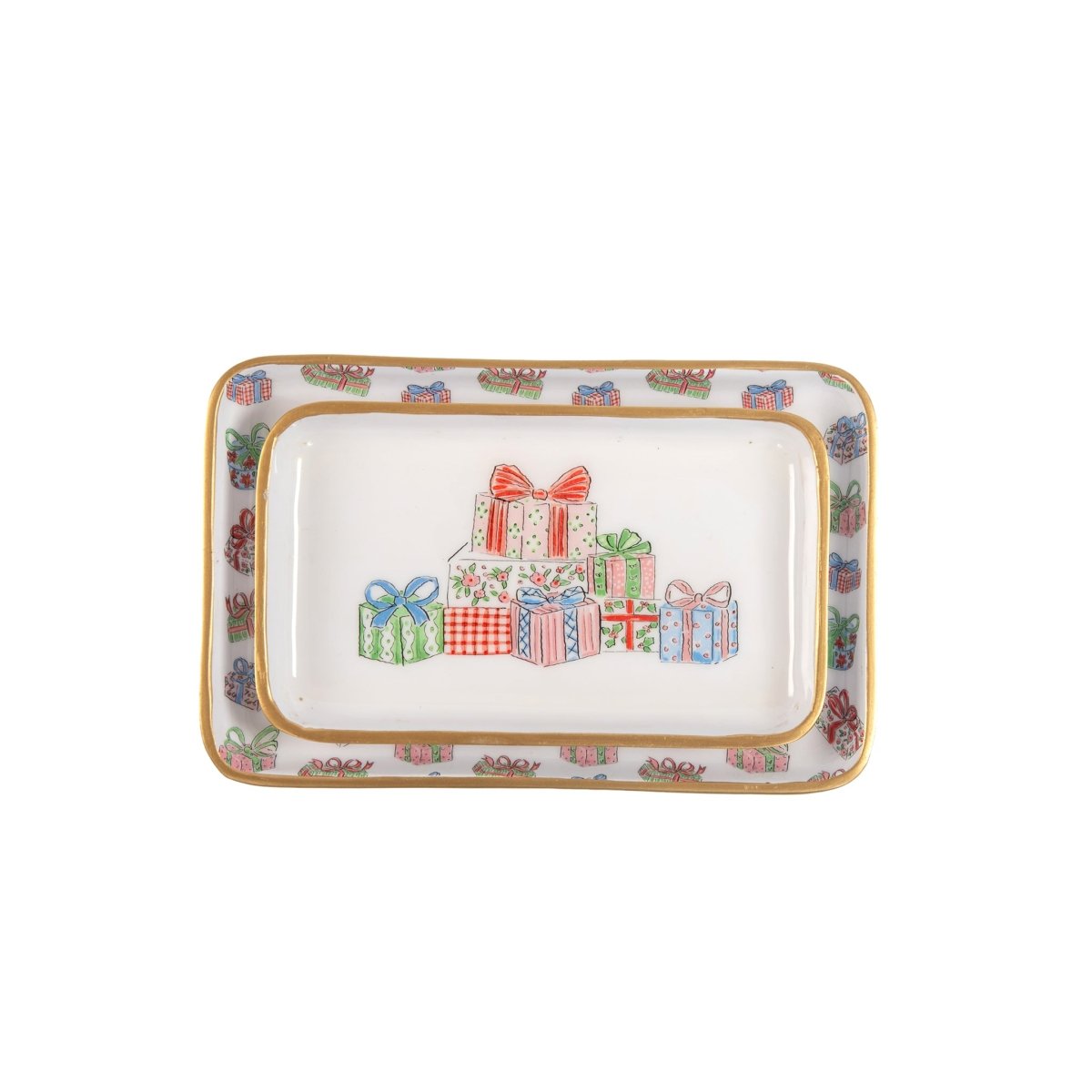 Christmas Gifts Multi - Color Enameled Set of 2 Rectangle Vanity Trays, Catch All Trays - Rowan Decorative Trays - Decorative Trays from Jaye's Studio