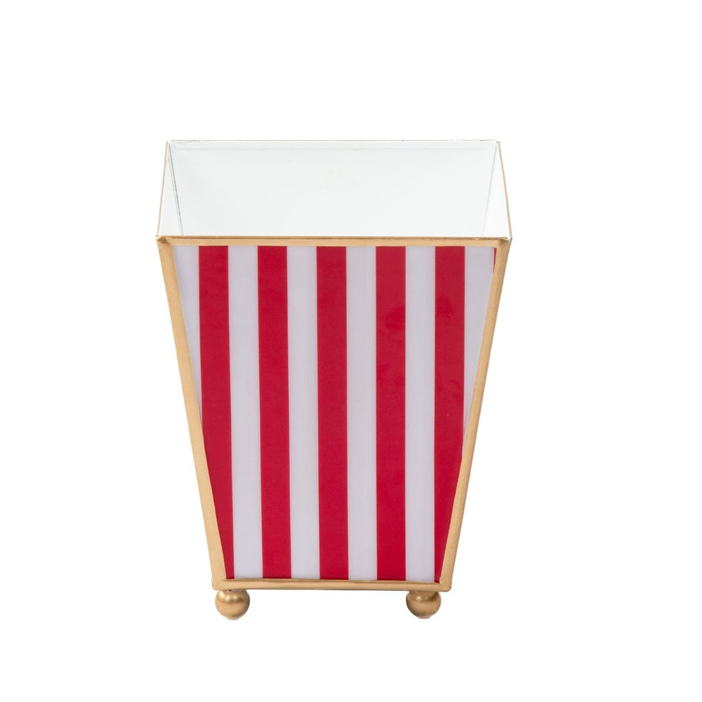 Classic Stripe Enameled Red and Green Square Metal Cachepot Planter for Bedroom, Home Office, Kitchen, Living Room - from Jaye's Studio