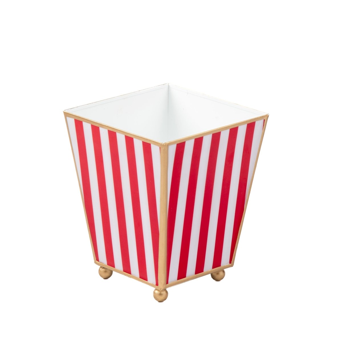 Classic Stripe Enameled Red and Green Square Metal Cachepot Planter for Bedroom, Home Office, Kitchen, Living Room - from Jaye's Studio