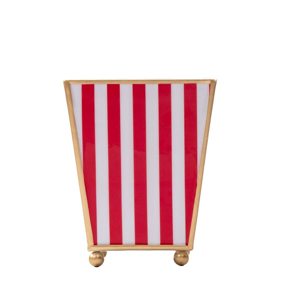 Classic Stripe Enameled Red and Green Square Metal Cachepot Planter for Bedroom, Home Office, Kitchen, Living Room - from Jaye's Studio