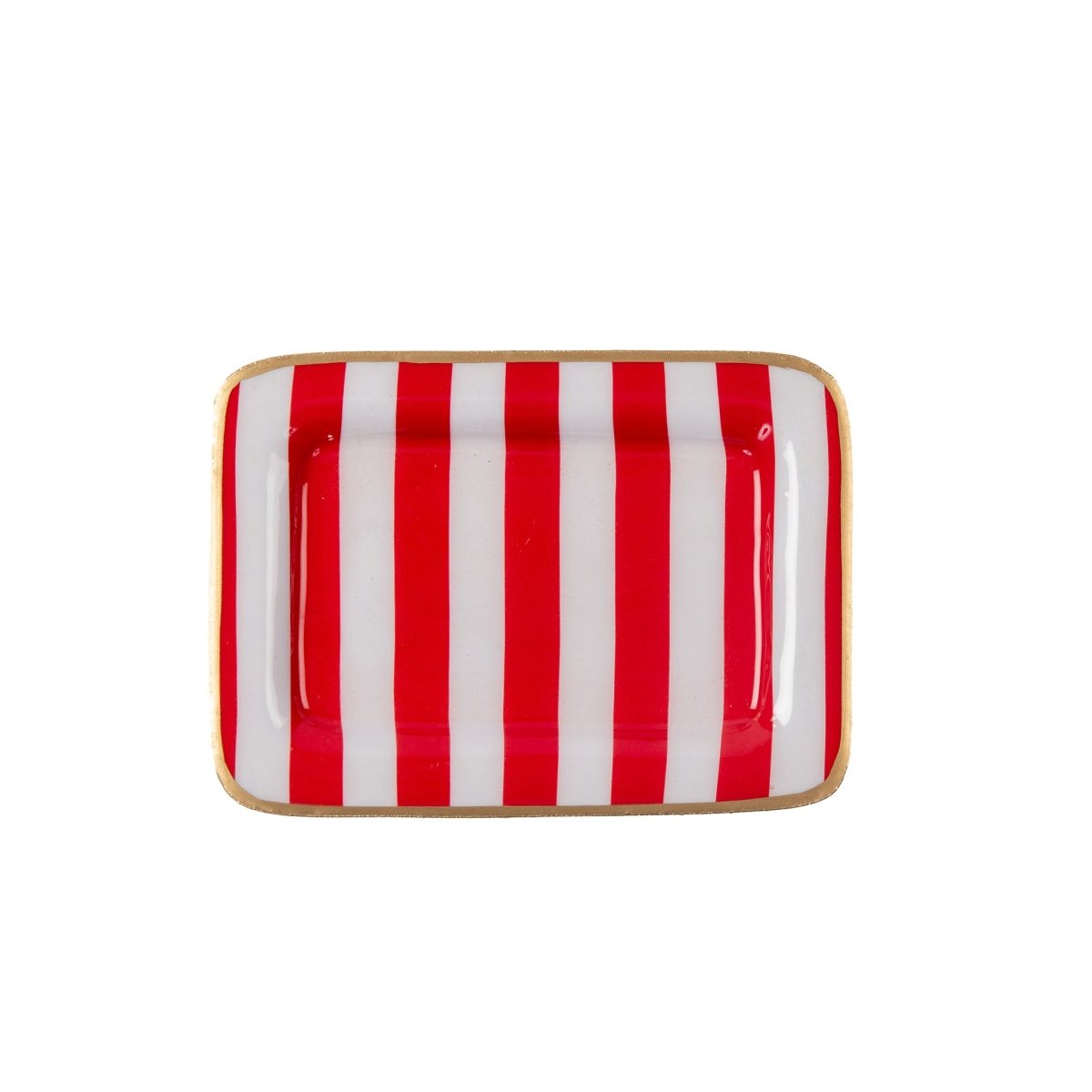 Classic Stripe Red Enameled Rectangle Soap Dish, Catch All Tray, Jewelry Tray for Bathroom, Vanity, Sink - Decorative Laney Tray - Trinket Trays from Jaye's Studio