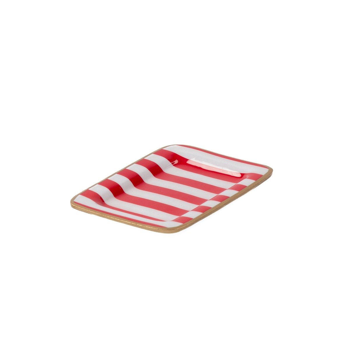 Classic Stripe Red Enameled Rectangle Soap Dish, Catch All Tray, Jewelry Tray for Bathroom, Vanity, Sink - Decorative Laney Tray - Trinket Trays from Jaye's Studio