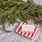 Classic Stripe Red Enameled Rectangle Soap Dish, Catch All Tray, Jewelry Tray for Bathroom, Vanity, Sink - Decorative Laney Tray - Trinket Trays from Jaye's Studio