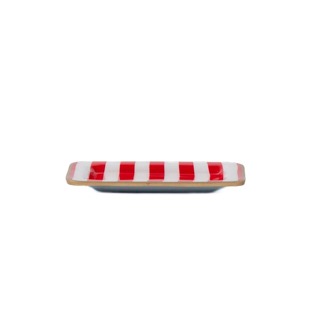 Classic Stripe Red Enameled Rectangle Soap Dish, Catch All Tray, Jewelry Tray for Bathroom, Vanity, Sink - Decorative Laney Tray - Trinket Trays from Jaye's Studio