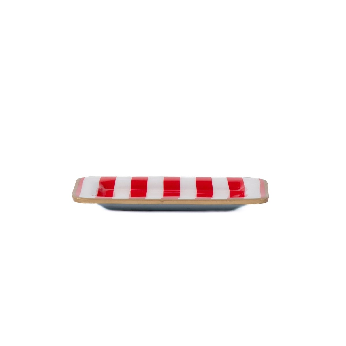Classic Stripe Red Enameled Rectangle Soap Dish, Catch All Tray, Jewelry Tray for Bathroom, Vanity, Sink - Decorative Laney Tray - Trinket Trays from Jaye's Studio