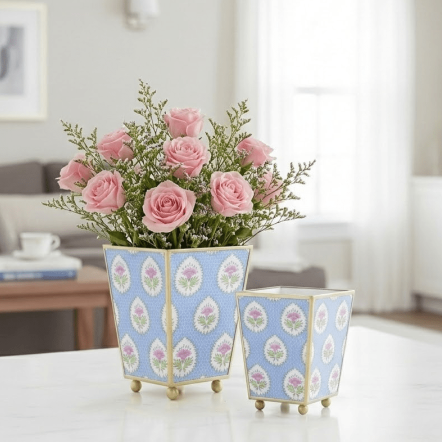 Daphne Multi - Color Enameled Square Metal Cachepot Planter for Bedroom, Office, Kitchen, Living Room - Hostess Gifts - Cachepots from Jaye's Studio