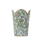 Elise Garden Blue and Pink Enameled Bathroom Trash Can, Wastebasket, Dustbin for Bedroom, Home Office, Vanity - Tulip Shape without Lid - Avail 02/22 - Wastebaskets from Jaye's Studio
