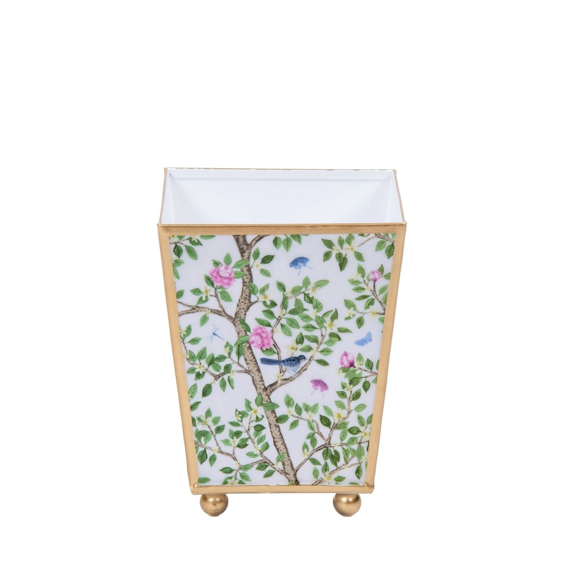 Elsie's Garden Blue and Pink - Color Enameled Square Metal Cachepot Planter for Bedroom, Office, Kitchen, Living Room - Hostess Gifts - Cachepots from Jaye's Studio