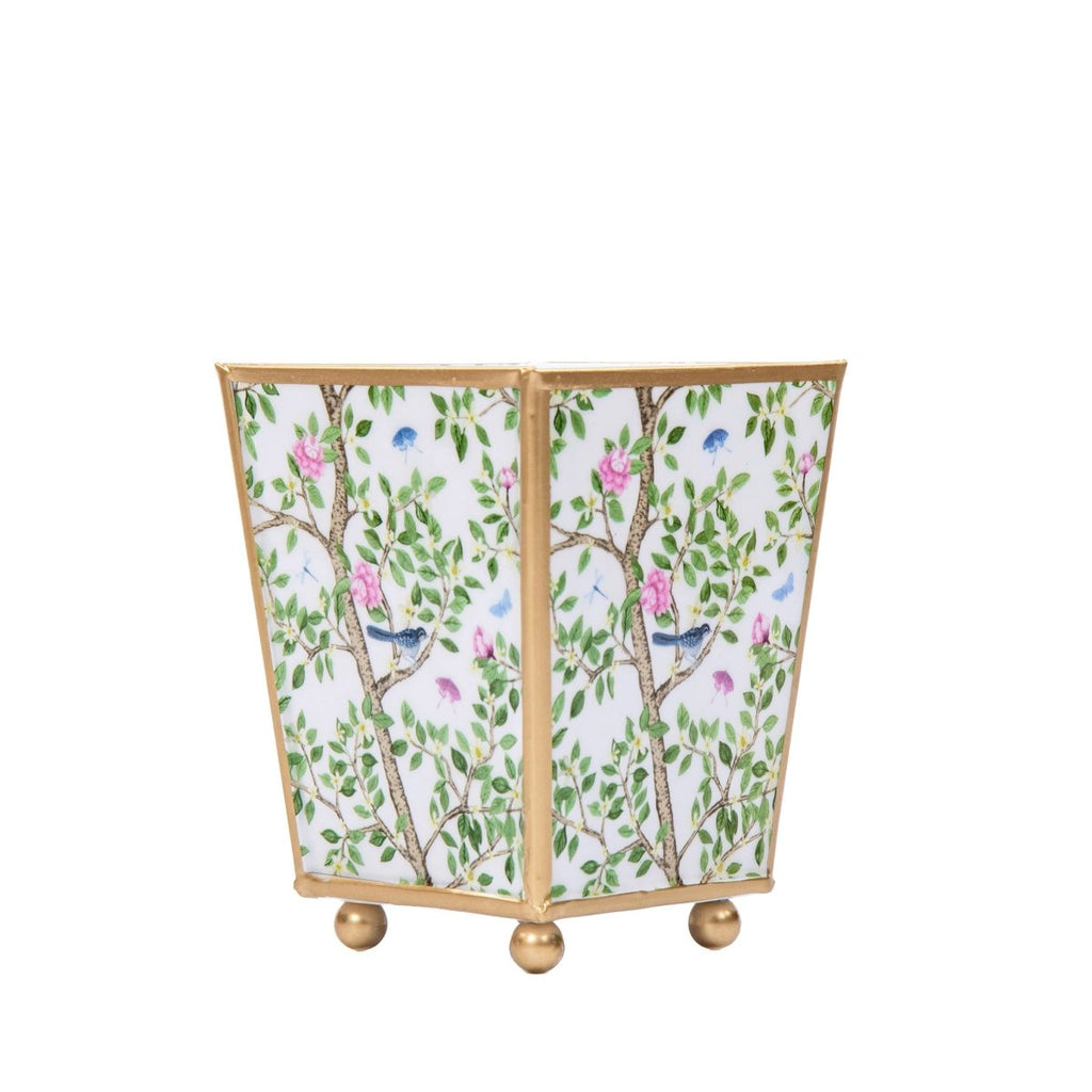 Elsie's Garden Blue and Pink - Color Enameled Square Metal Cachepot Planter for Bedroom, Office, Kitchen, Living Room - Hostess Gifts - Cachepots from Jaye's Studio