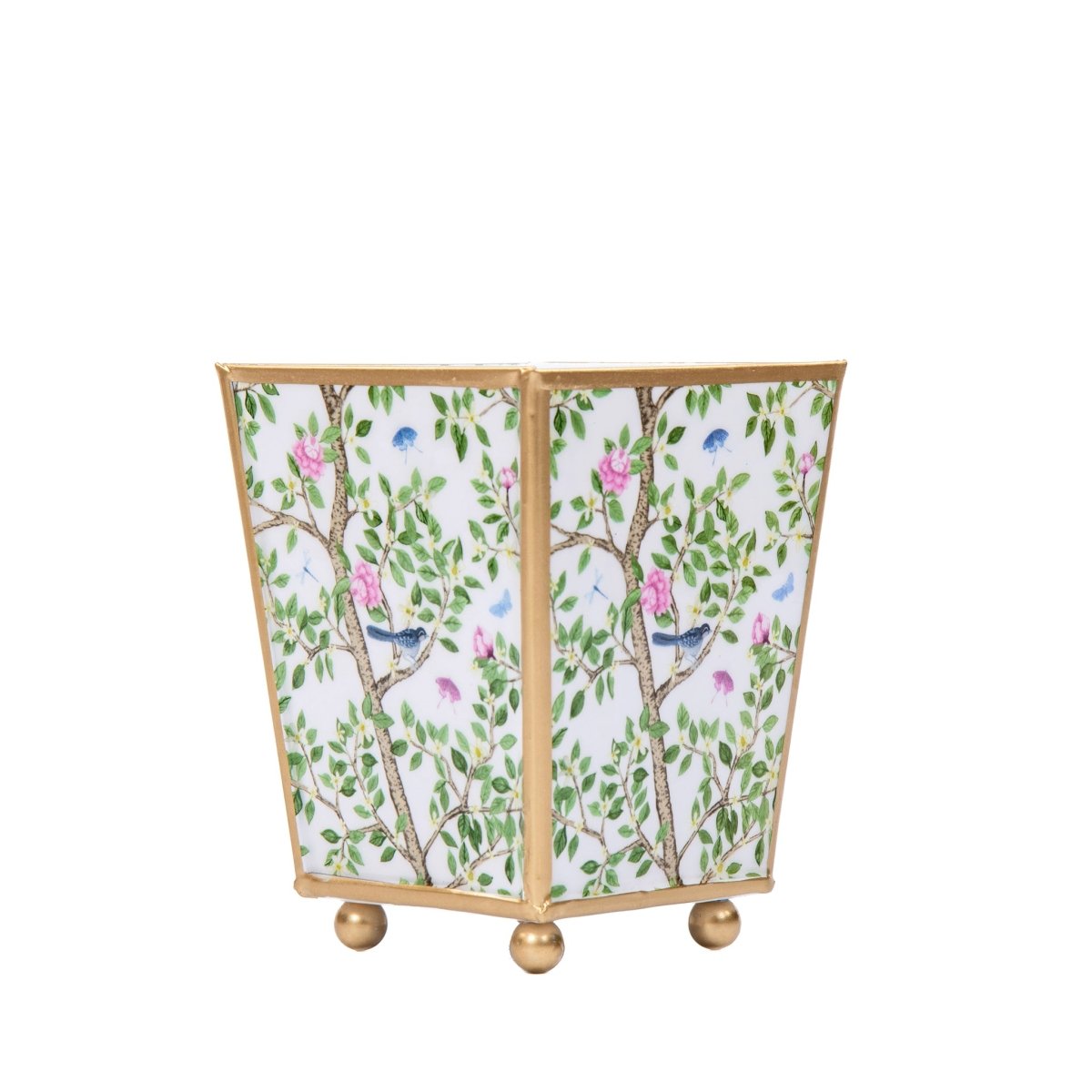 Elsie's Garden Blue and Pink - Color Enameled Square Metal Cachepot Planter for Bedroom, Office, Kitchen, Living Room - Hostess Gifts - Cachepots from Jaye's Studio
