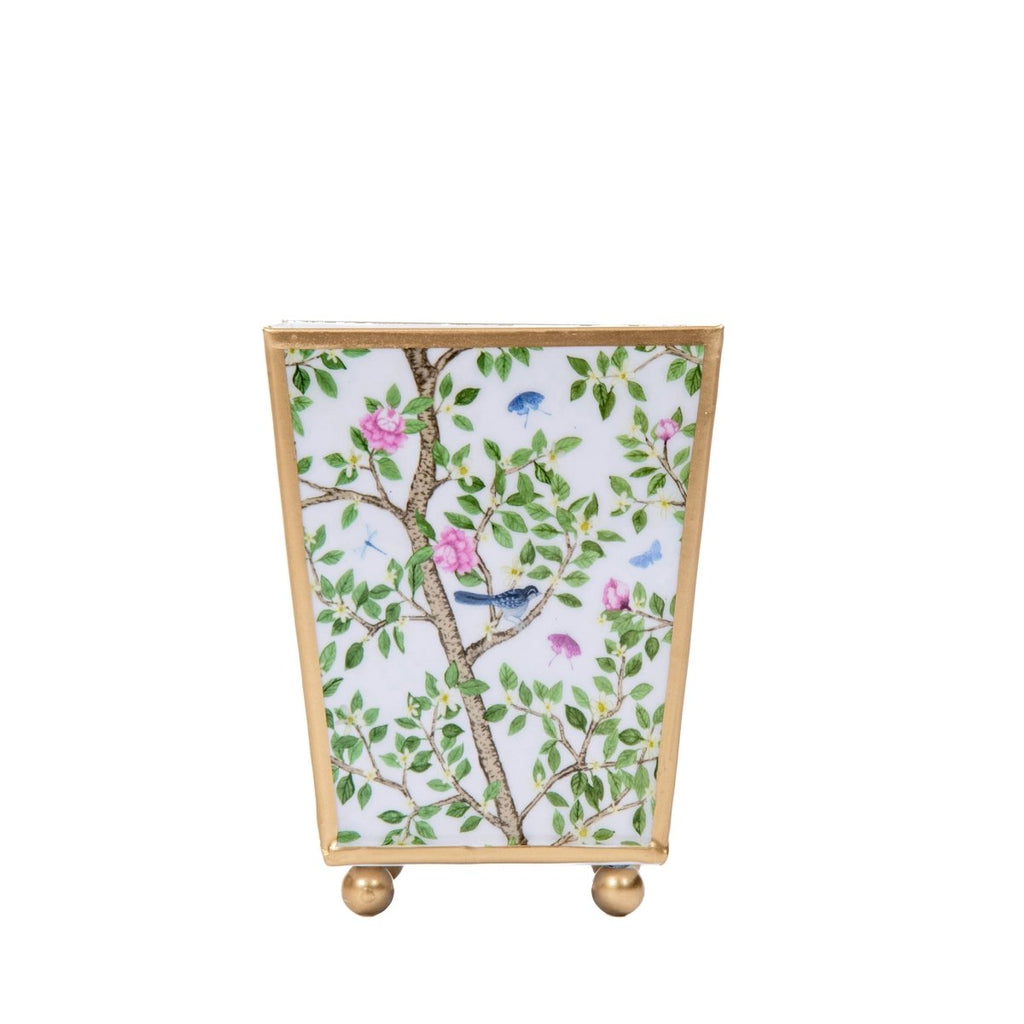 Elsie's Garden Blue and Pink - Color Enameled Square Metal Cachepot Planter for Bedroom, Office, Kitchen, Living Room - Hostess Gifts - Cachepots from Jaye's Studio