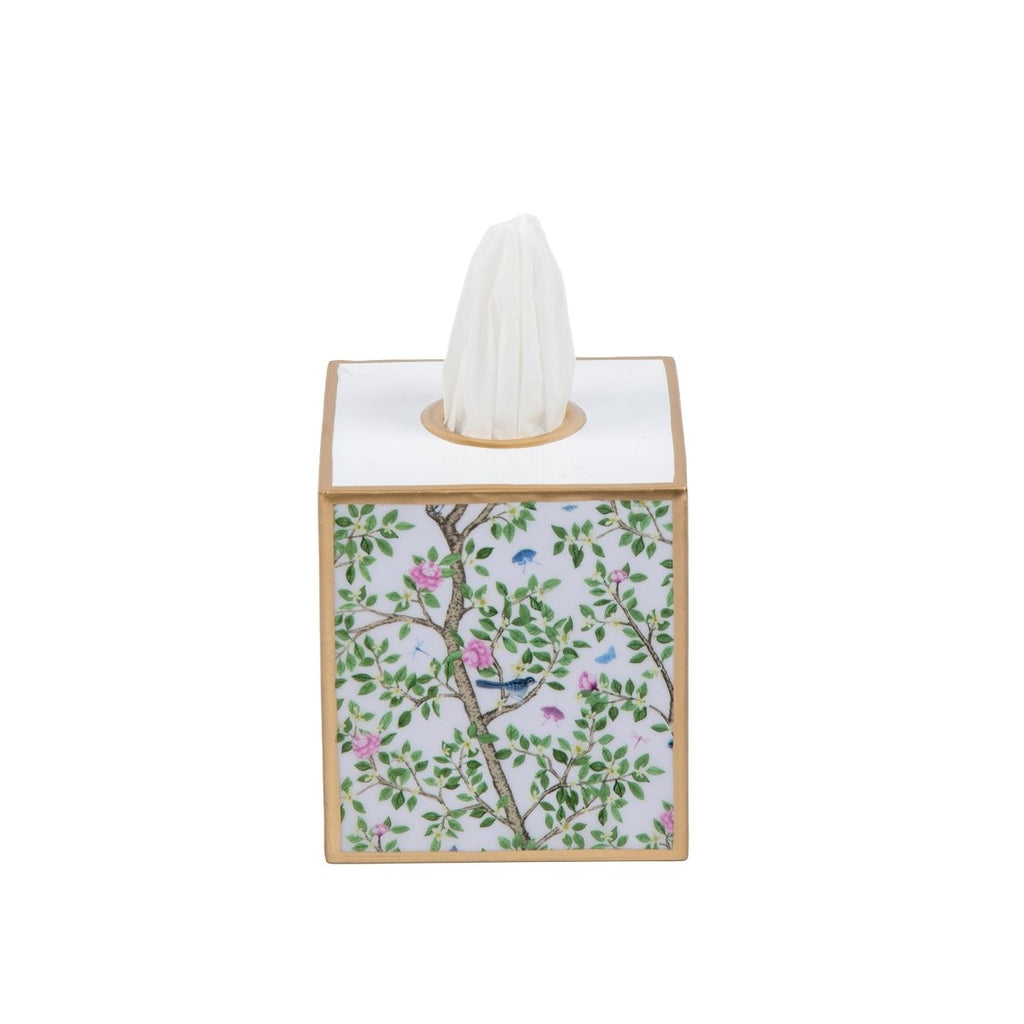 Elsie's Garden Blue and Pink Enameled Multi - Color Square Metal Tissue Box Cover for Bathroom, Vanity, Bedroom, Home Office - Tissue Box Cover from Jaye's Studio