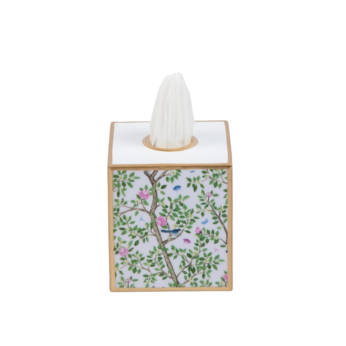 Elsie's Garden Blue and Pink Enameled Multi - Color Square Metal Tissue Box Cover for Bathroom, Vanity, Bedroom, Home Office - Tissue Box Cover from Jaye's Studio