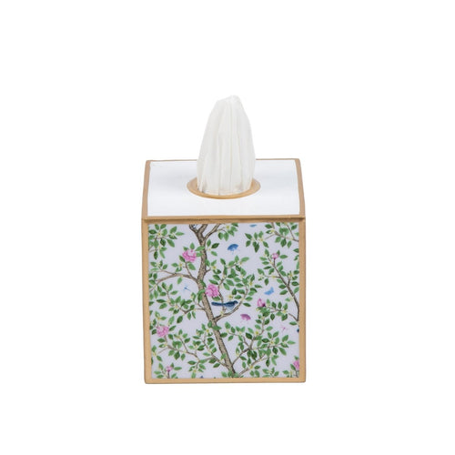 Elsie's Garden Blue and Pink Enameled Multi - Color Square Metal Tissue Box Cover for Bathroom, Vanity, Bedroom, Home Office - Tissue Box Cover from Jaye's Studio