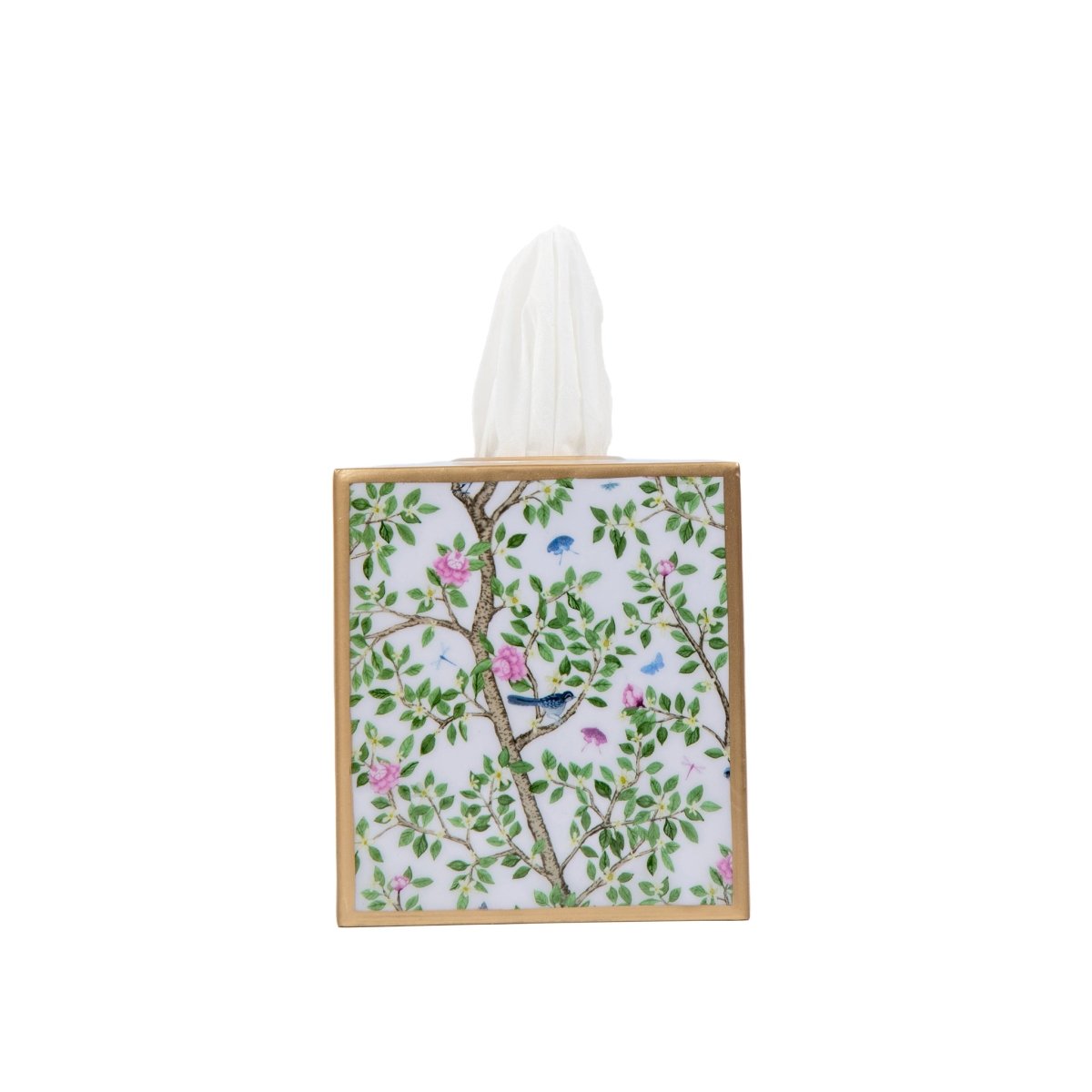 Elsie's Garden Blue and Pink Enameled Multi - Color Square Metal Tissue Box Cover for Bathroom, Vanity, Bedroom, Home Office - Tissue Box Cover from Jaye's Studio