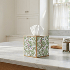 Elsie's Garden Blue and Pink Enameled Multi - Color Square Metal Tissue Box Cover for Bathroom, Vanity, Bedroom, Home Office - Tissue Box Cover from Jaye's Studio