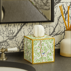 Elsie's Garden Blue and Pink Enameled Multi - Color Square Metal Tissue Box Cover for Bathroom, Vanity, Bedroom, Home Office - Tissue Box Cover from Jaye's Studio