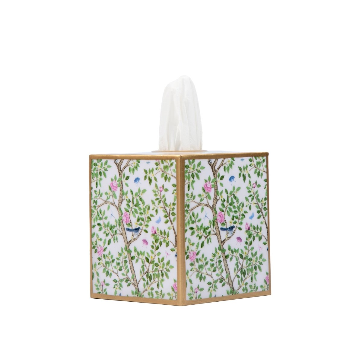 Elsie's Garden Blue and Pink Enameled Multi - Color Square Metal Tissue Box Cover for Bathroom, Vanity, Bedroom, Home Office - Tissue Box Cover from Jaye's Studio