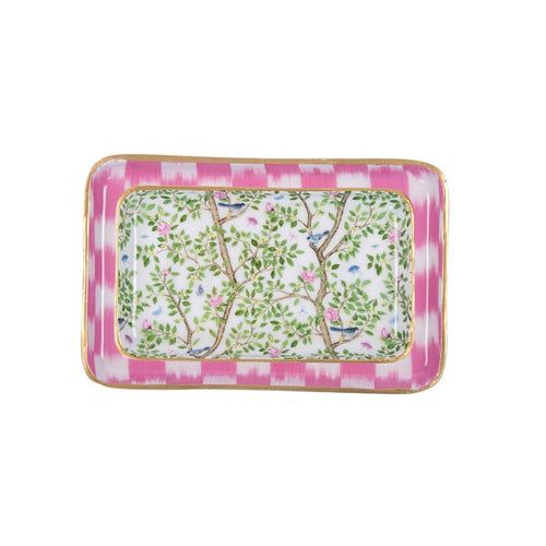 Elsie's Garden Blue and Pink Enameled Set of 2 Rectangle Vanity Trays, Catch All Trays - Rowan Decorative Trays - Decorative Trays from Jaye's Studio