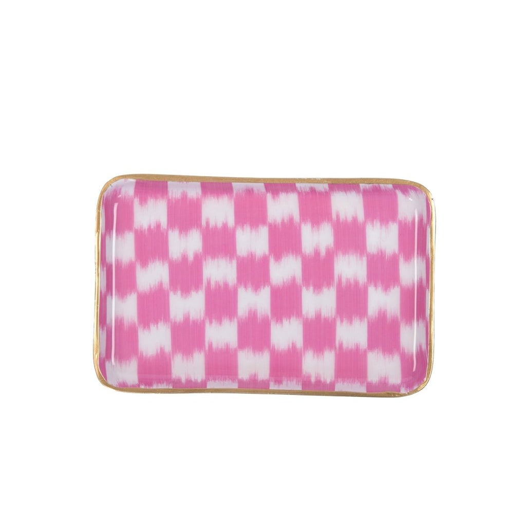 Elsie's Garden Blue and Pink Enameled Set of 2 Rectangle Vanity Trays, Catch All Trays - Rowan Decorative Trays - Decorative Trays from Jaye's Studio