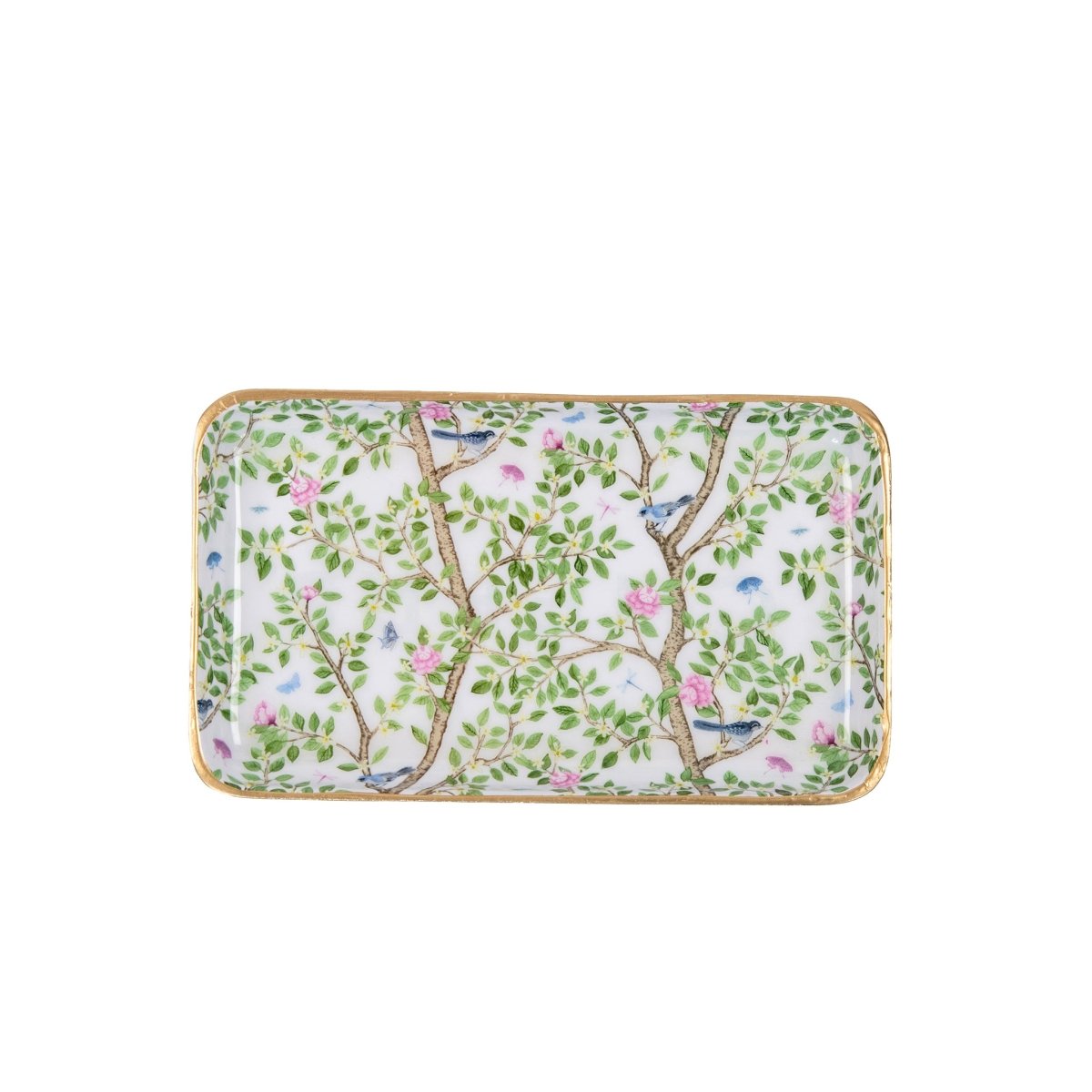 Elsie's Garden Blue and Pink Enameled Set of 2 Rectangle Vanity Trays, Catch All Trays - Rowan Decorative Trays - Decorative Trays from Jaye's Studio