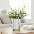 Emma Stripe Blue and Green - Color Enameled Square Metal Cachepot Planter for Bedroom, Office, Kitchen, Living Room - Hostess Gifts - Cachepots from Jaye's Studio