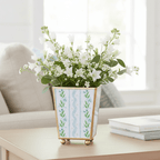 Emma Stripe Blue and Green - Color Enameled Square Metal Cachepot Planter for Bedroom, Office, Kitchen, Living Room - Hostess Gifts - Cachepots from Jaye's Studio