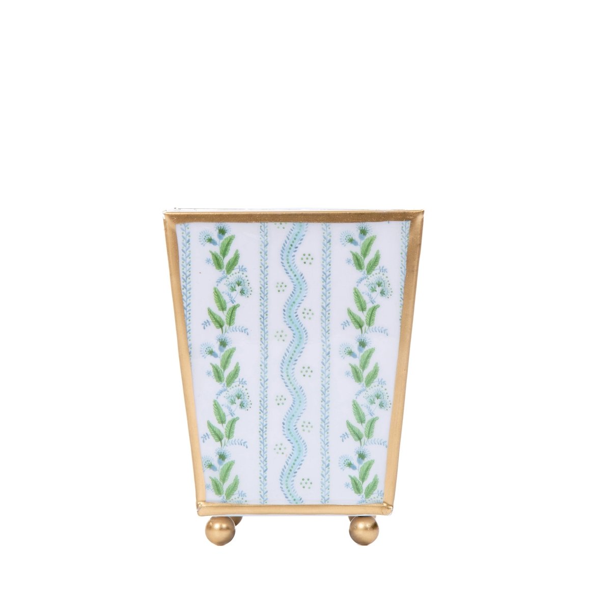 Emma Stripe Blue and Green - Color Enameled Square Metal Cachepot Planter for Bedroom, Office, Kitchen, Living Room - Hostess Gifts - Cachepots from Jaye's Studio
