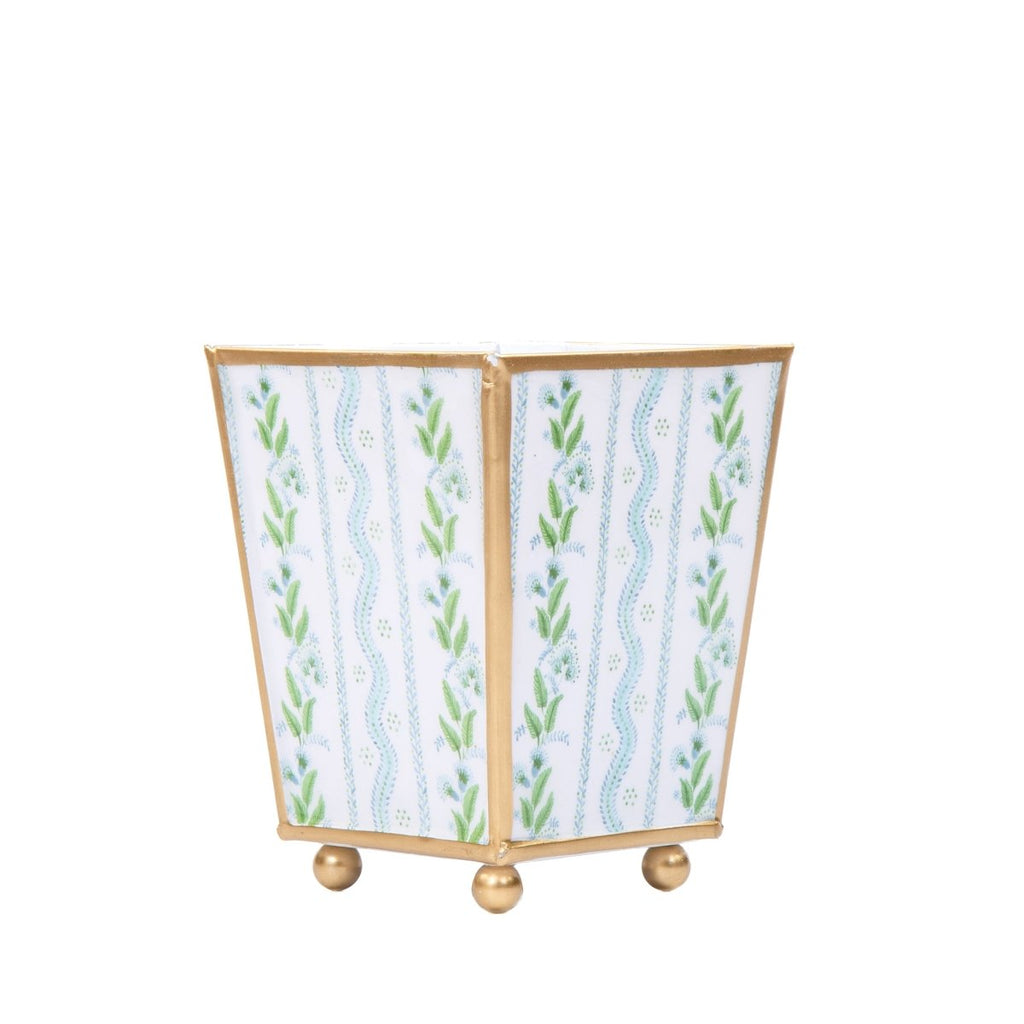 Emma Stripe Blue and Green - Color Enameled Square Metal Cachepot Planter for Bedroom, Office, Kitchen, Living Room - Hostess Gifts - Cachepots from Jaye's Studio