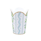 Emma Stripe Blue and Green Enameled Bathroom Trash Can, Wastebasket, Dustbin for Bedroom, Home Office, Vanity - Tulip Shape without Lid - Avail 02/22 - Wastebaskets from Jaye's Studio