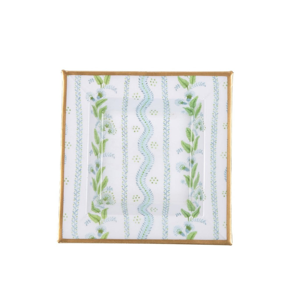 Emma Stripe Blue and Green Enameled Square Decorative Trinket Tray, Catch All Tray, Jewelry Tray for Vanity, Bathroom, Bedside Home Office - Trinket Trays from Jaye's Studio