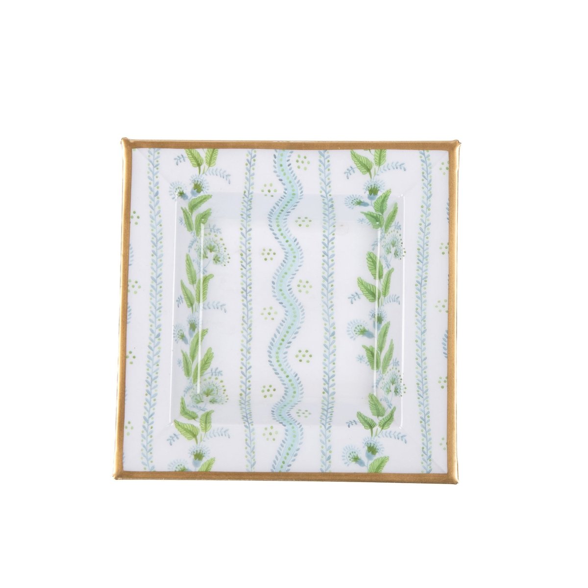 Emma Stripe Blue and Green Enameled Square Decorative Trinket Tray, Catch All Tray, Jewelry Tray for Vanity, Bathroom, Bedside Home Office - Trinket Trays from Jaye's Studio