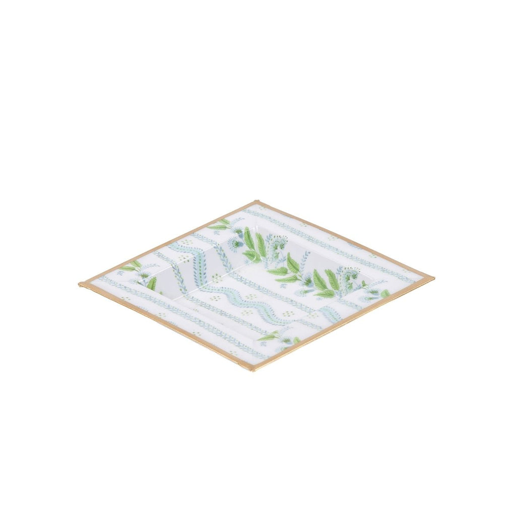 Emma Stripe Blue and Green Enameled Square Decorative Trinket Tray, Catch All Tray, Jewelry Tray for Vanity, Bathroom, Bedside Home Office - Trinket Trays from Jaye's Studio