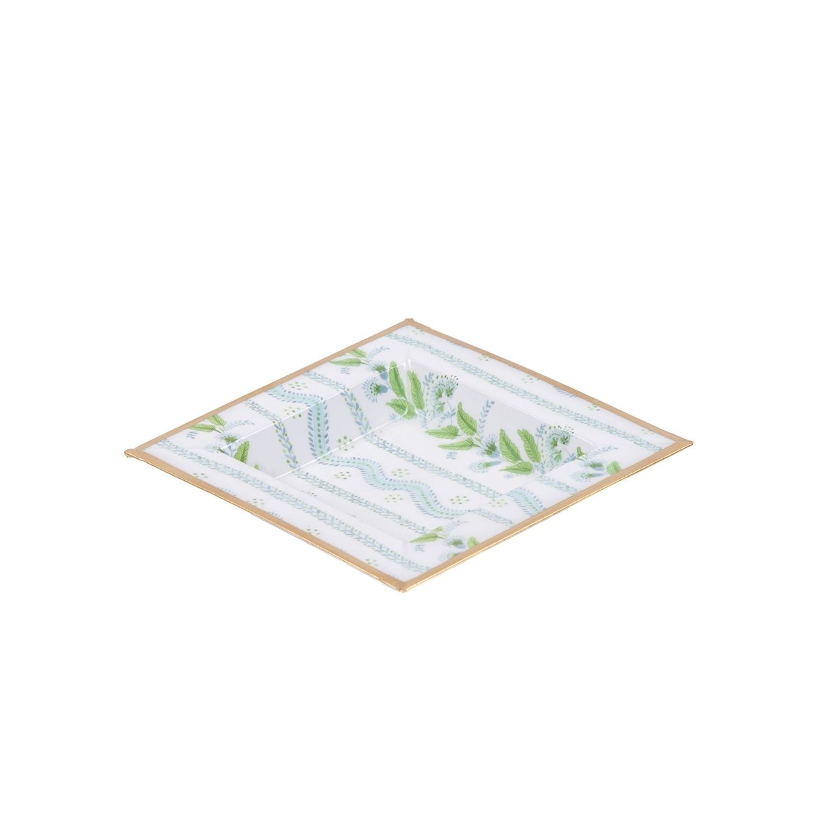 Emma Stripe Blue and Green Enameled Square Decorative Trinket Tray, Catch All Tray, Jewelry Tray for Vanity, Bathroom, Bedside Home Office - Trinket Trays from Jaye's Studio