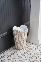 Emma Stripe Brown Enameled Bathroom Trash Can, Wastebasket, Dustbin for Bedroom, Home Office, Vanity - Tulip Shape without Lid - Wastebaskets from Jaye's Studio