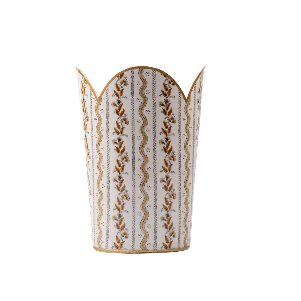 Emma Stripe Brown Enameled Bathroom Trash Can, Wastebasket, Dustbin for Bedroom, Home Office, Vanity - Tulip Shape without Lid - Wastebaskets from Jaye's Studio
