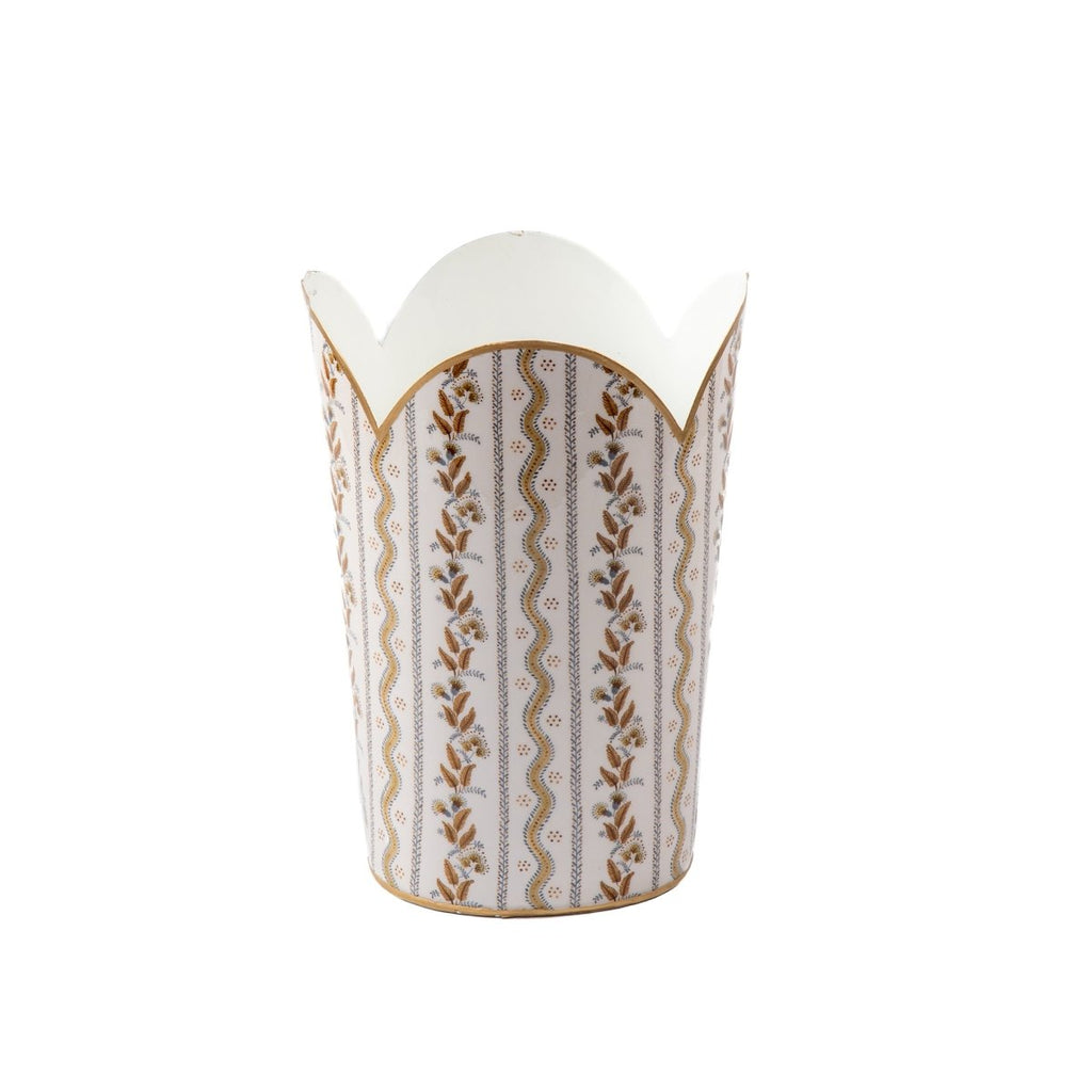 Emma Stripe Brown Enameled Bathroom Trash Can, Wastebasket, Dustbin for Bedroom, Home Office, Vanity - Tulip Shape without Lid - Wastebaskets from Jaye's Studio