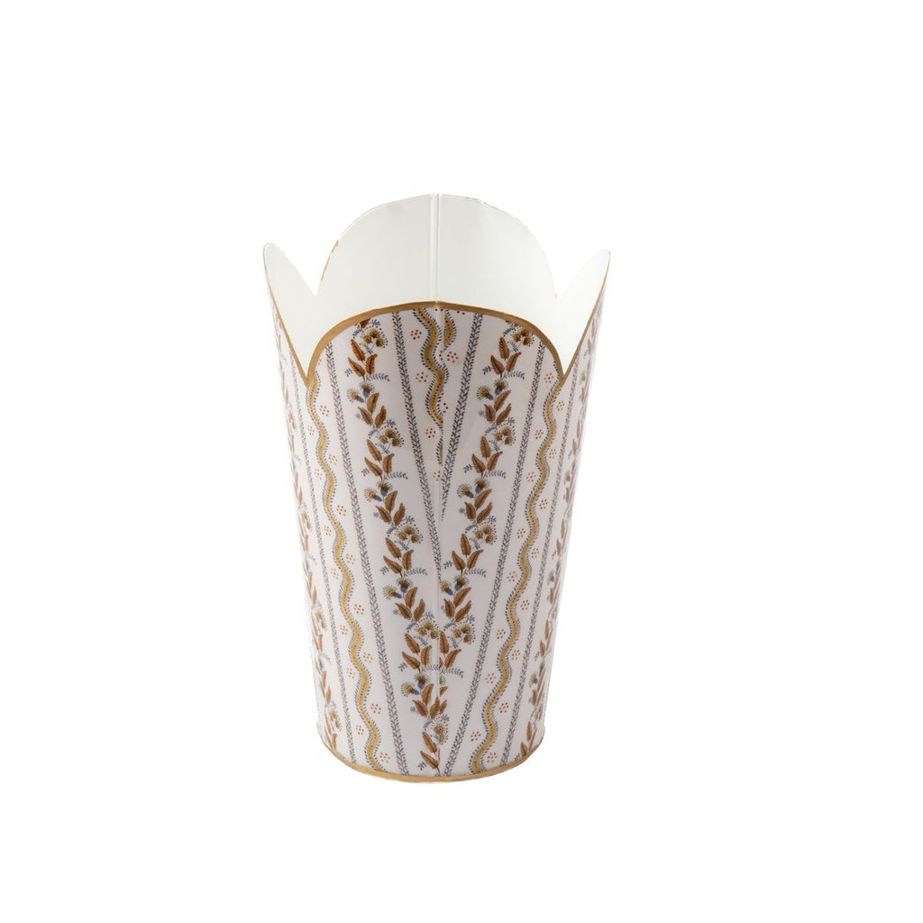 Emma Stripe Brown Enameled Bathroom Trash Can, Wastebasket, Dustbin for Bedroom, Home Office, Vanity - Tulip Shape without Lid - Wastebaskets from Jaye's Studio