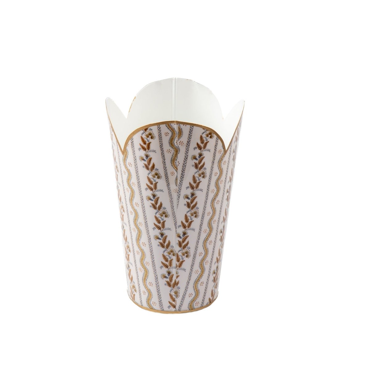 Emma Stripe Brown Enameled Bathroom Trash Can, Wastebasket, Dustbin for Bedroom, Home Office, Vanity - Tulip Shape without Lid - Wastebaskets from Jaye's Studio