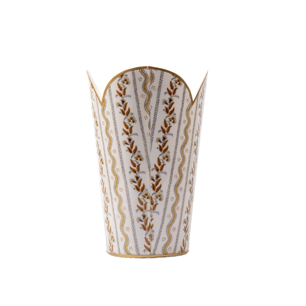 Emma Stripe Brown Enameled Bathroom Trash Can, Wastebasket, Dustbin for Bedroom, Home Office, Vanity - Tulip Shape without Lid - Wastebaskets from Jaye's Studio
