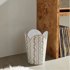 Emma Stripe Brown Enameled Bathroom Trash Can, Wastebasket, Dustbin for Bedroom, Home Office, Vanity - Tulip Shape without Lid - Wastebaskets from Jaye's Studio