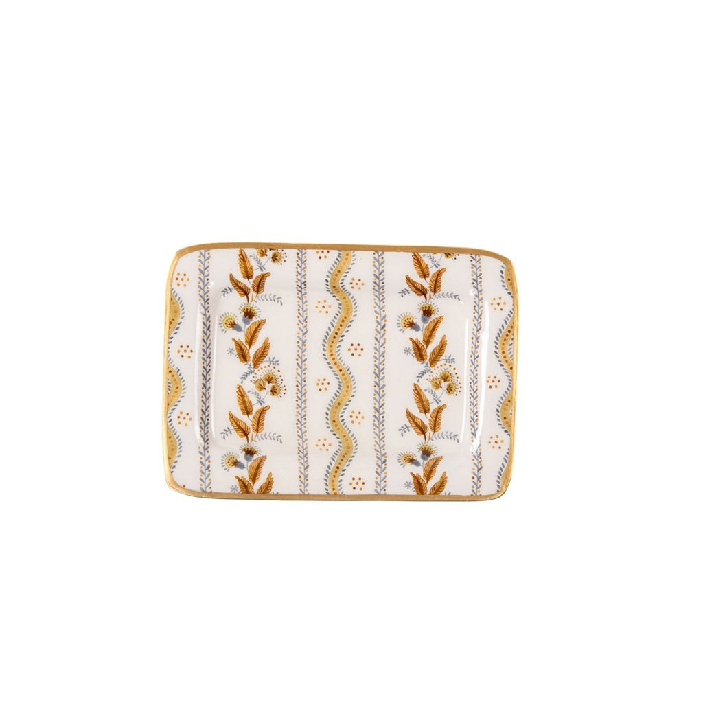Emma Stripe Brown Enameled Rectangle Soap Dish, Catch All Tray, Jewelry Tray for Bathroom, Vanity, Sink - Decorative Laney Tray - Trinket Trays from Jaye's Studio