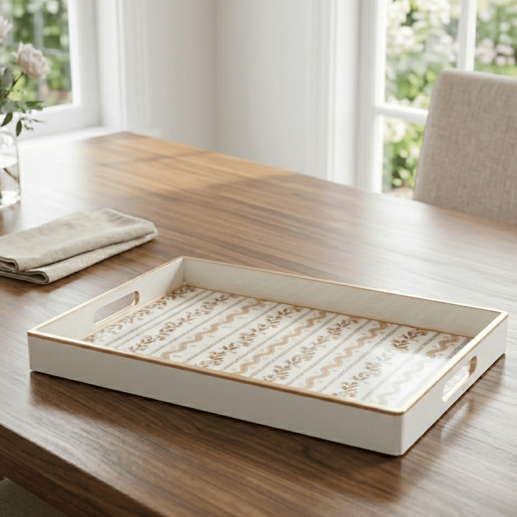 Emma Stripe Brown Rectangle Decorative Serving Tray - for Kitchen, Barware, Vanity - Serving Trays from Jaye's Studio