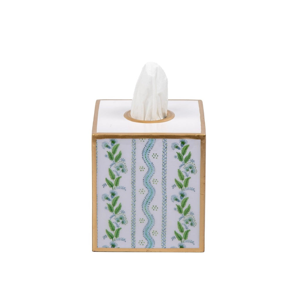 Emma Stripe Enameled Blue and Green Square Metal Tissue Box Cover for Bathroom, Vanity, Bedroom, Home Office - Tissue Box Cover from Jaye's Studio