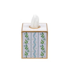 Emma Stripe Enameled Blue and Green Square Metal Tissue Box Cover for Bathroom, Vanity, Bedroom, Home Office - Tissue Box Cover from Jaye's Studio