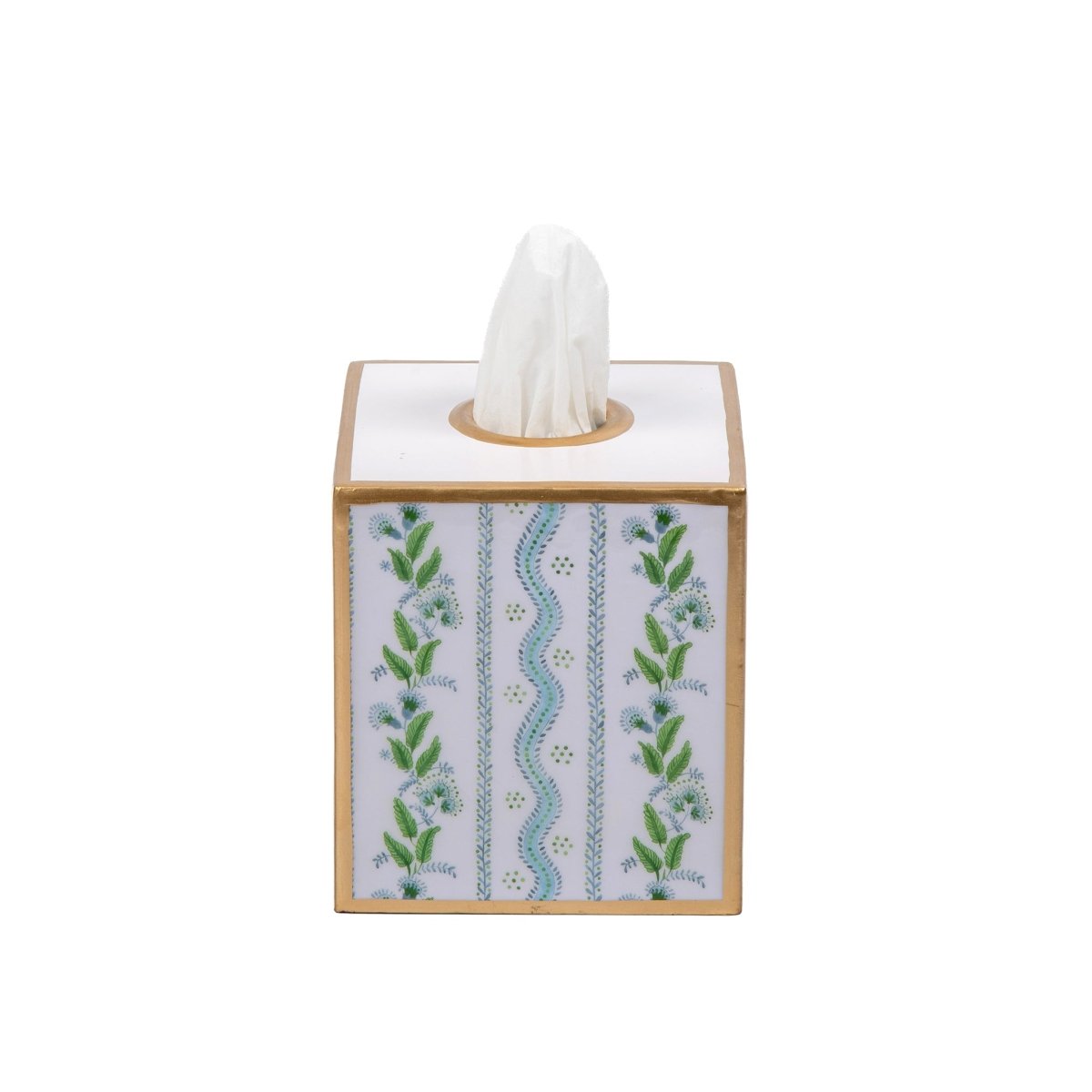 Emma Stripe Enameled Blue and Green Square Metal Tissue Box Cover for Bathroom, Vanity, Bedroom, Home Office - Tissue Box Cover from Jaye's Studio