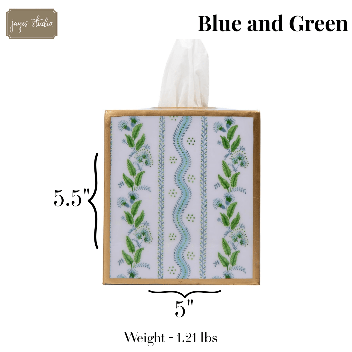 Emma Stripe Enameled Blue and Green Square Metal Tissue Box Cover for Bathroom, Vanity, Bedroom, Home Office - Tissue Box Cover from Jaye's Studio