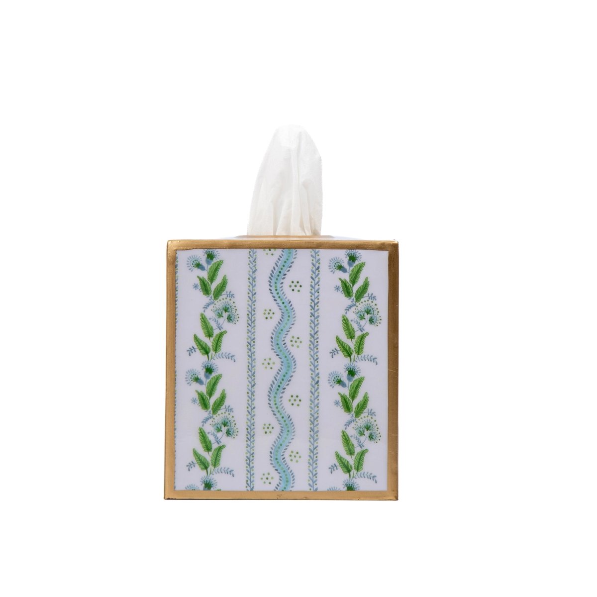 Emma Stripe Enameled Blue and Green Square Metal Tissue Box Cover for Bathroom, Vanity, Bedroom, Home Office - Tissue Box Cover from Jaye's Studio