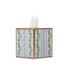 Emma Stripe Enameled Blue and Green Square Metal Tissue Box Cover for Bathroom, Vanity, Bedroom, Home Office - Tissue Box Cover from Jaye's Studio