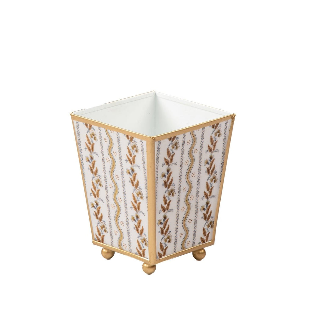 Emma Stripe Enameled Brown Square Metal Cachepot Planter for Bedroom, Home Office, Kitchen, Living Room - Cachepots from Jaye's Studio